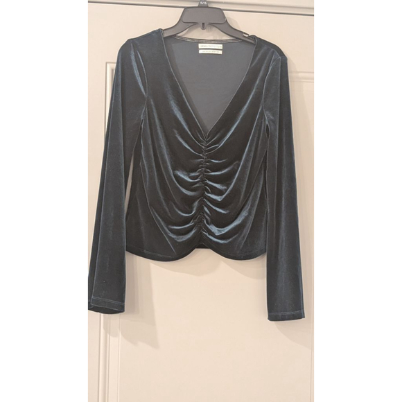Urban Outfitters Tops - Women's Urban Outfitters Teal Velvet Ruched V-Neck Blouse M
